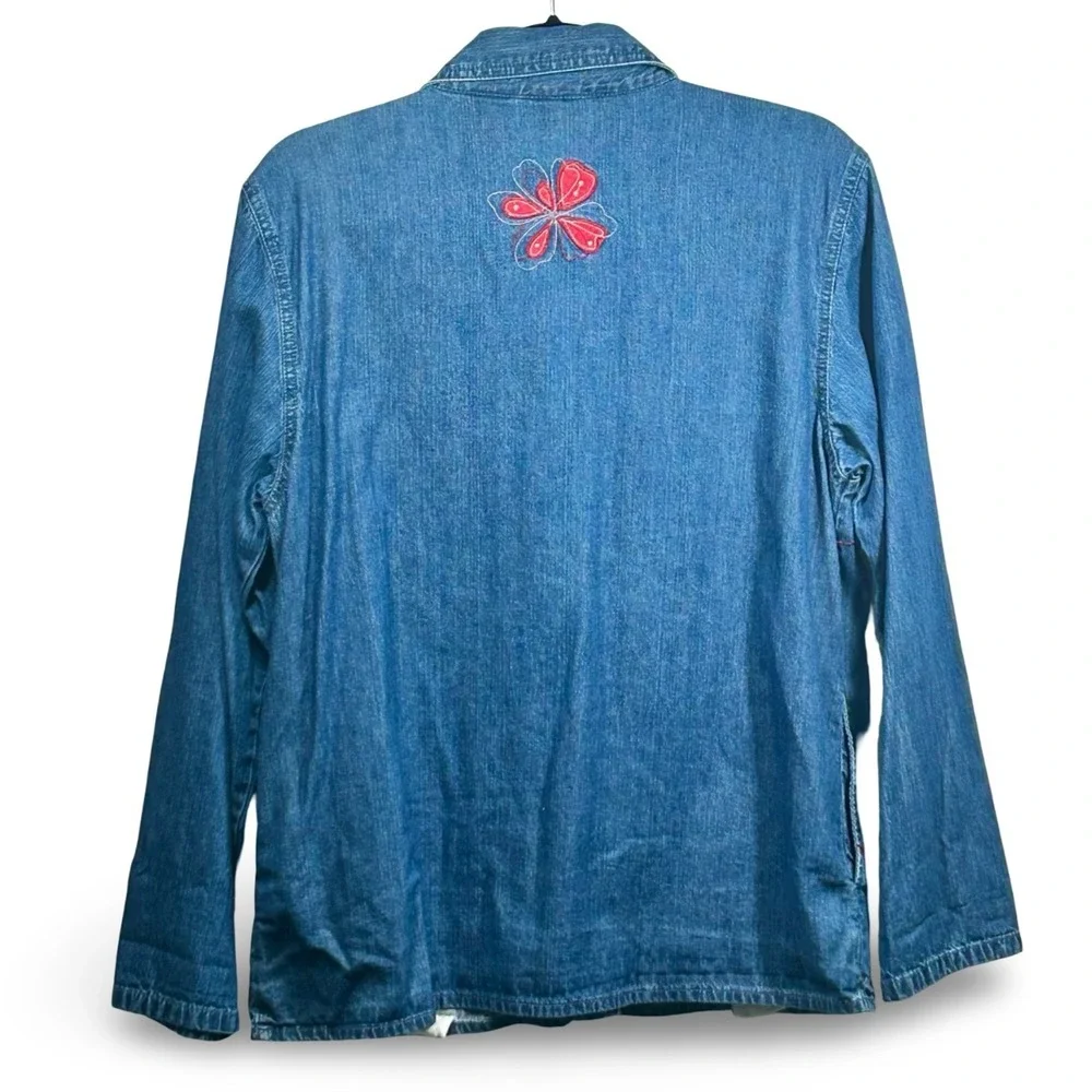 Bobbie Brooks Embroidered Denim Shacket Size Medium Embellished‎ Boho Floral